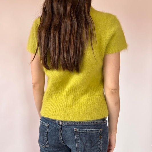 90s Chartreuse Angora Knit Polo (S/M)