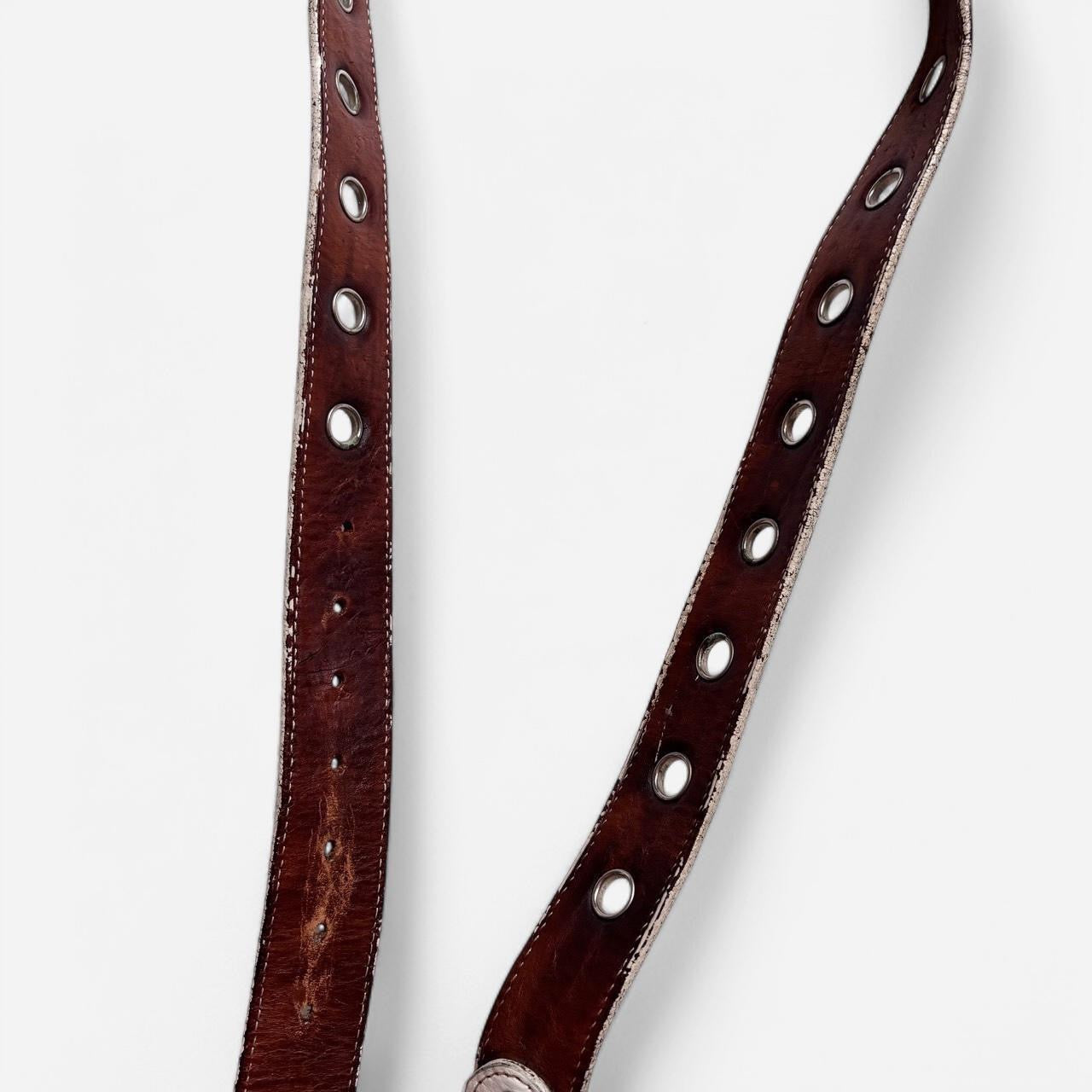 Distressed White Leather Grommet Belt (M/L)