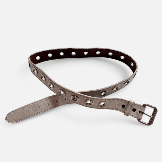 Distressed White Leather Grommet Belt (M/L)