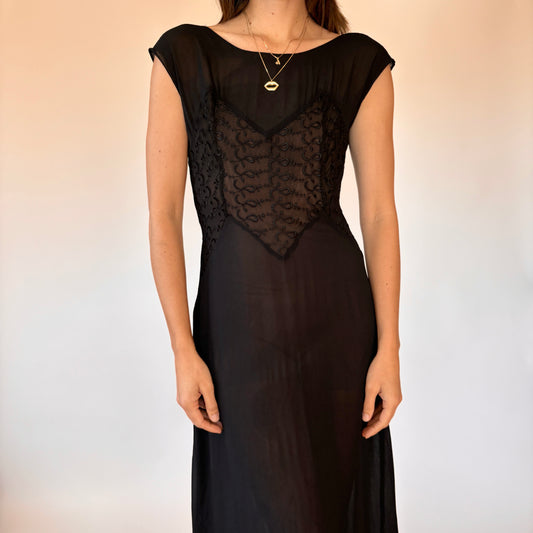 50s Sheer Noir Dress (S)