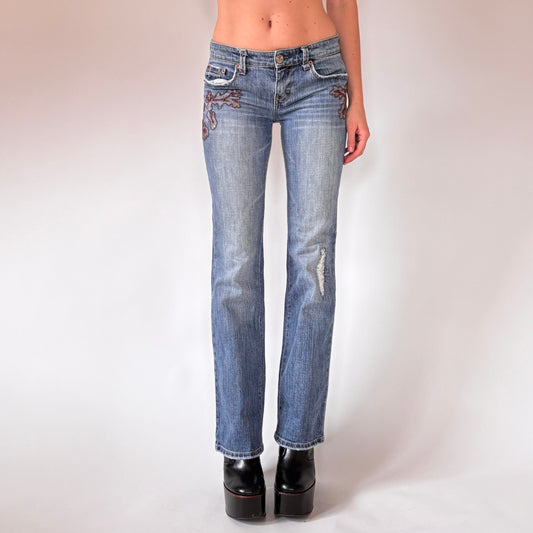 Y2K Embellished Low Rise Jeans (XS)