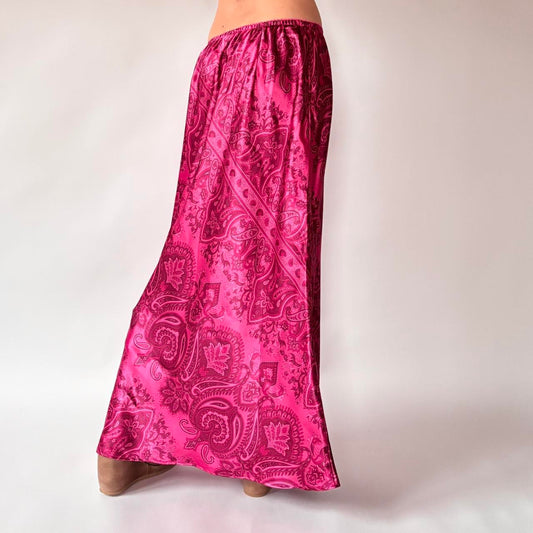 Y2K Pink Paisley Satin Maxi Skirt (S/M)