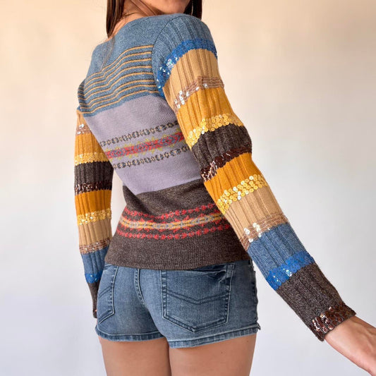 Y2K Sequined Stripy Sweater (S/M)