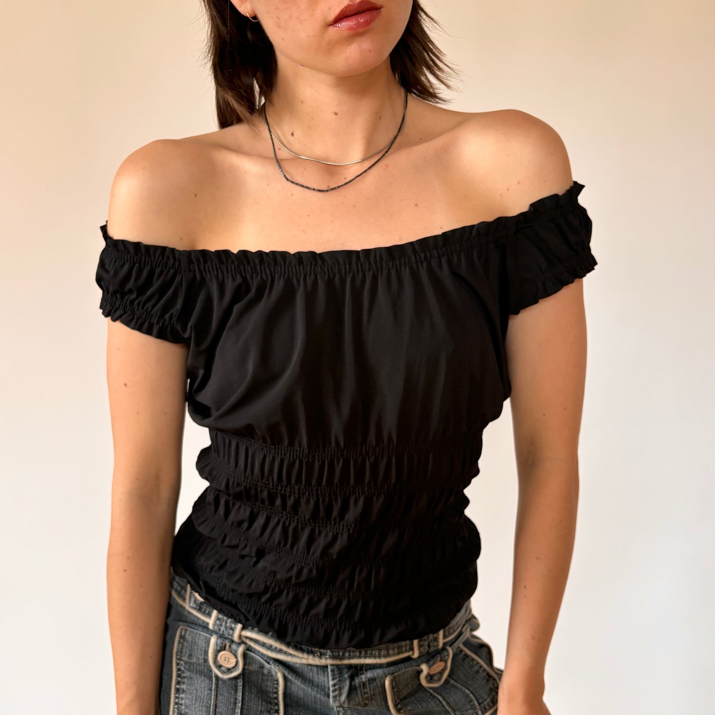 90s Noir Milkmaid Top (S/M)