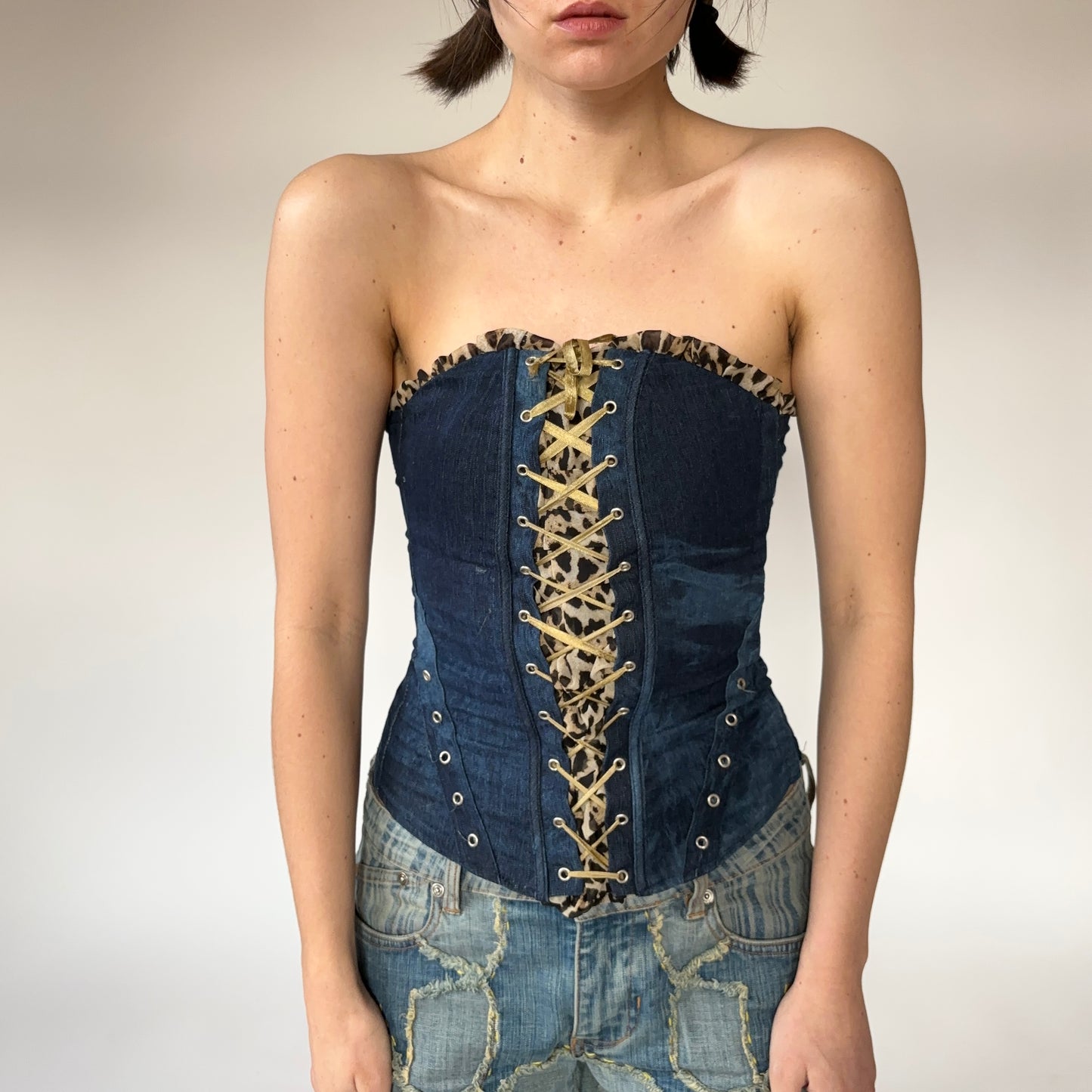 Denim & Leopard Corset (XS)