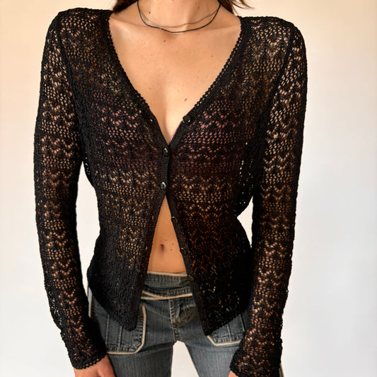 90s Noir Crochet Cardigan (M)