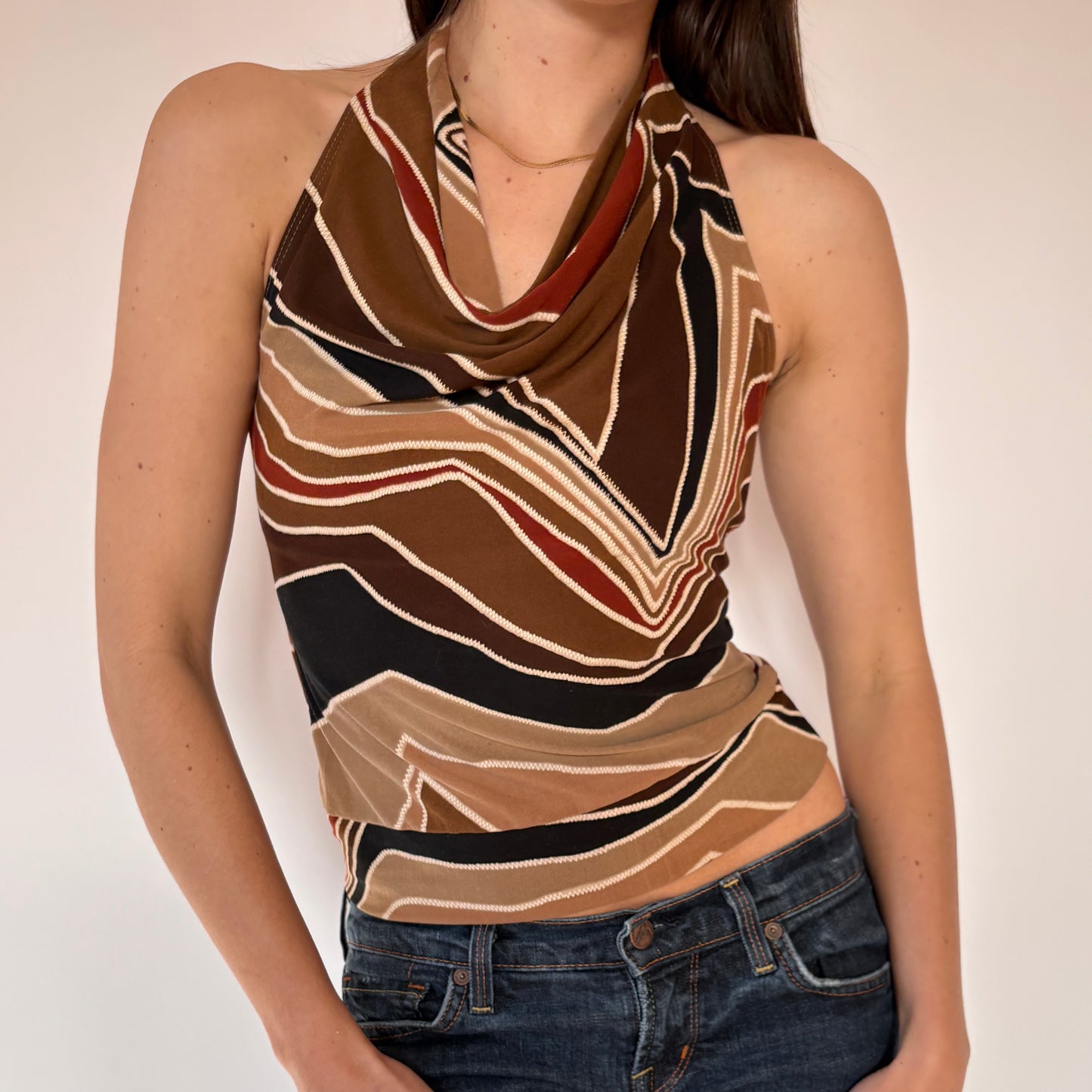 Y2K Brown Cowl Neck Tank (S)