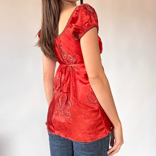 Y2K Embroidered Babydoll Top (M)