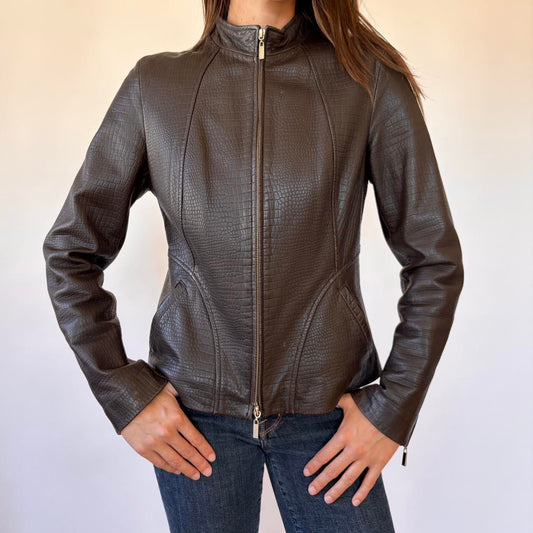 90s Brown Genuine Leather Jacket (M)