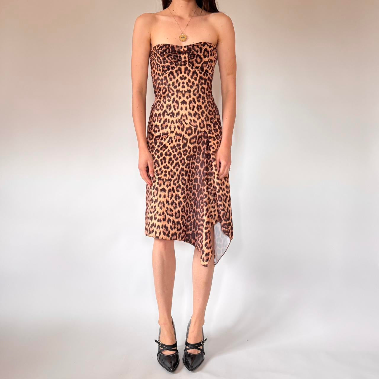Y2K Strapless Leopard Dress (S)