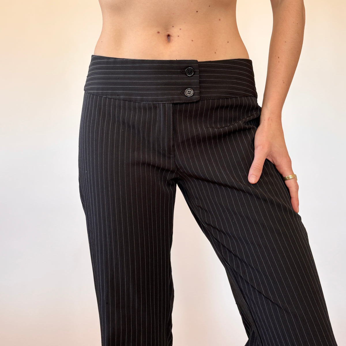 Mid-Rise Pinstripe Flares (S)