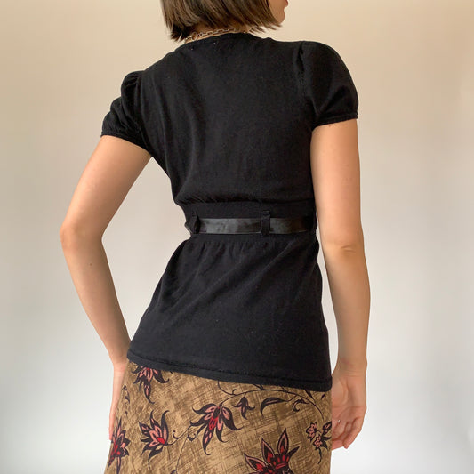 Y2K Noir Ribbon Top (S/M)