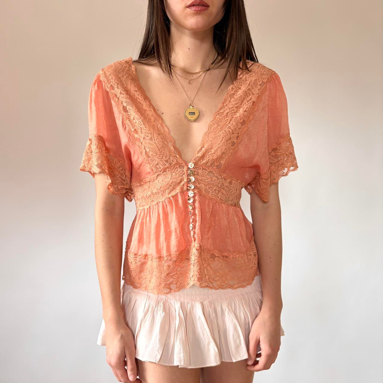Y2K Peachy Lace Top (XS/S)