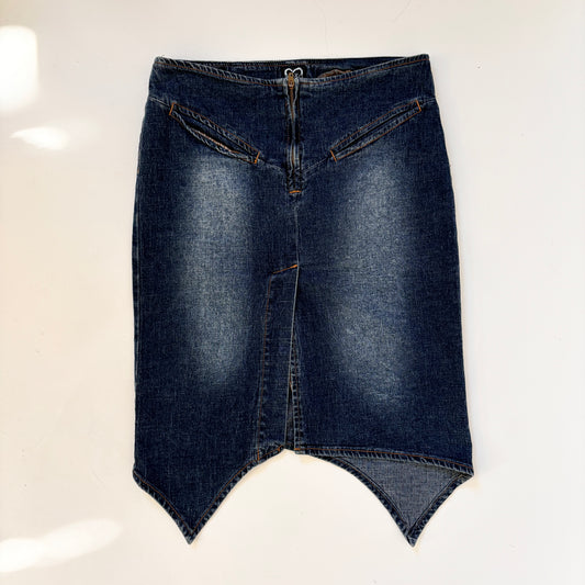 Y2K Asymmetrical Denim Midi Skirt (XS)