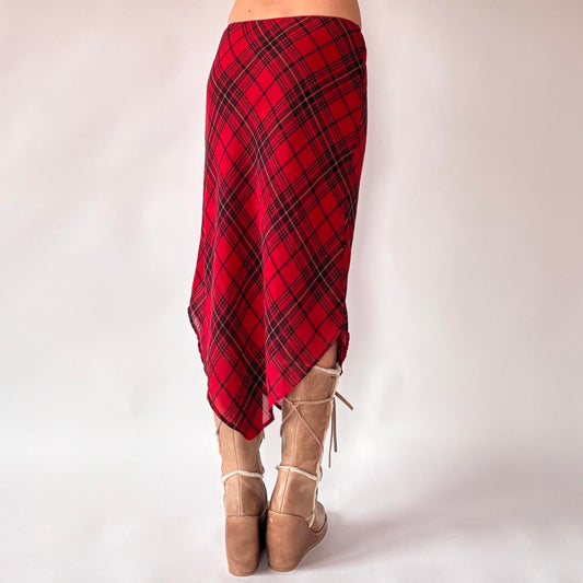 90s Plaid Pointed Hem Midi Skirt (S/M)