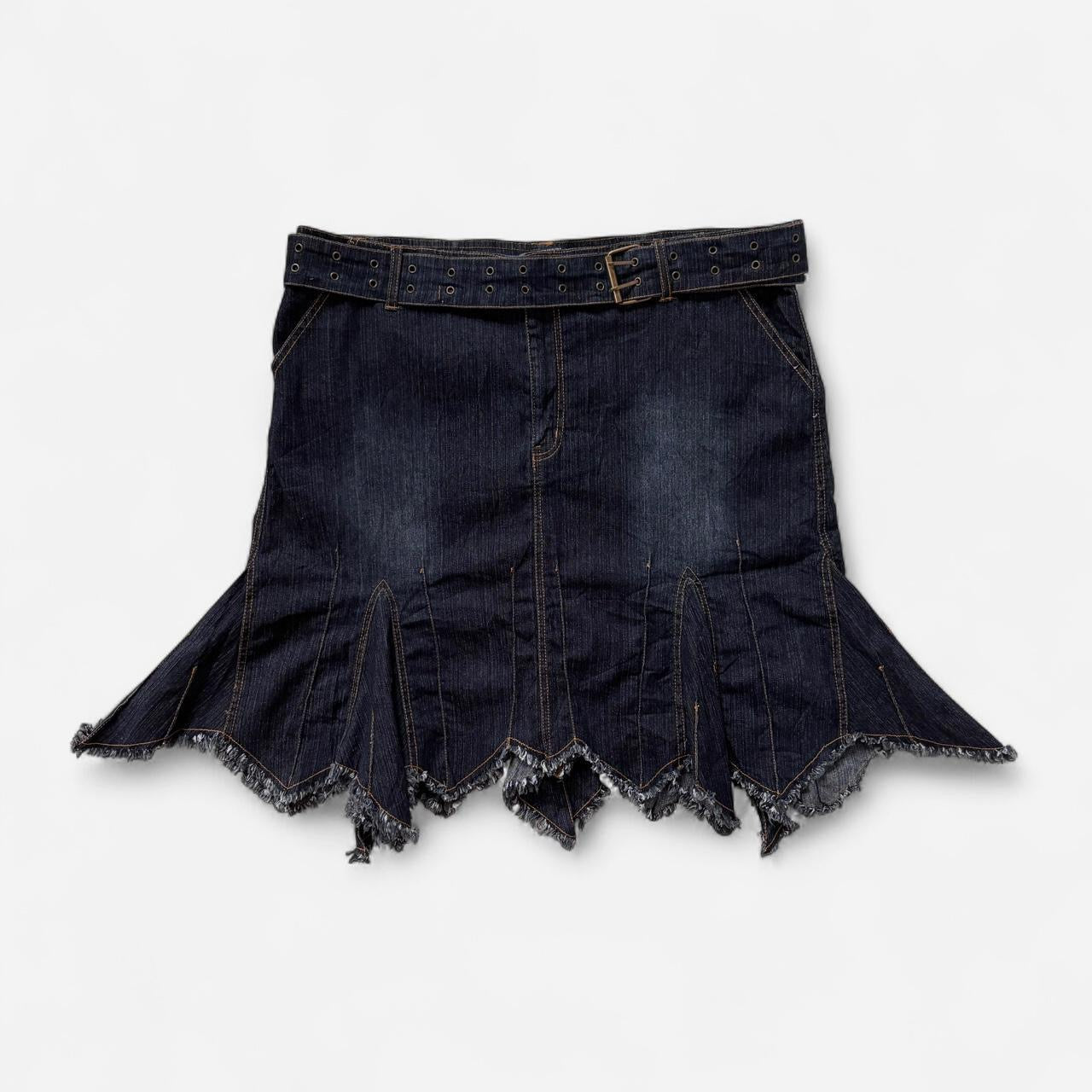 Y2K Belted Denim Midi Skirt (2X)