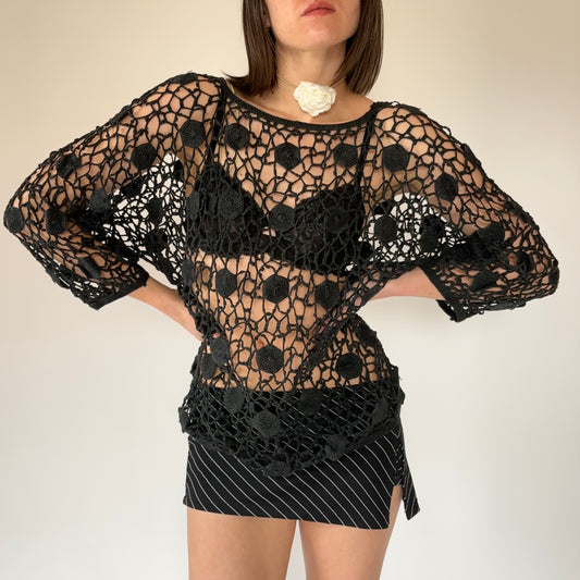 Vintage Noir Crochet Top (L)