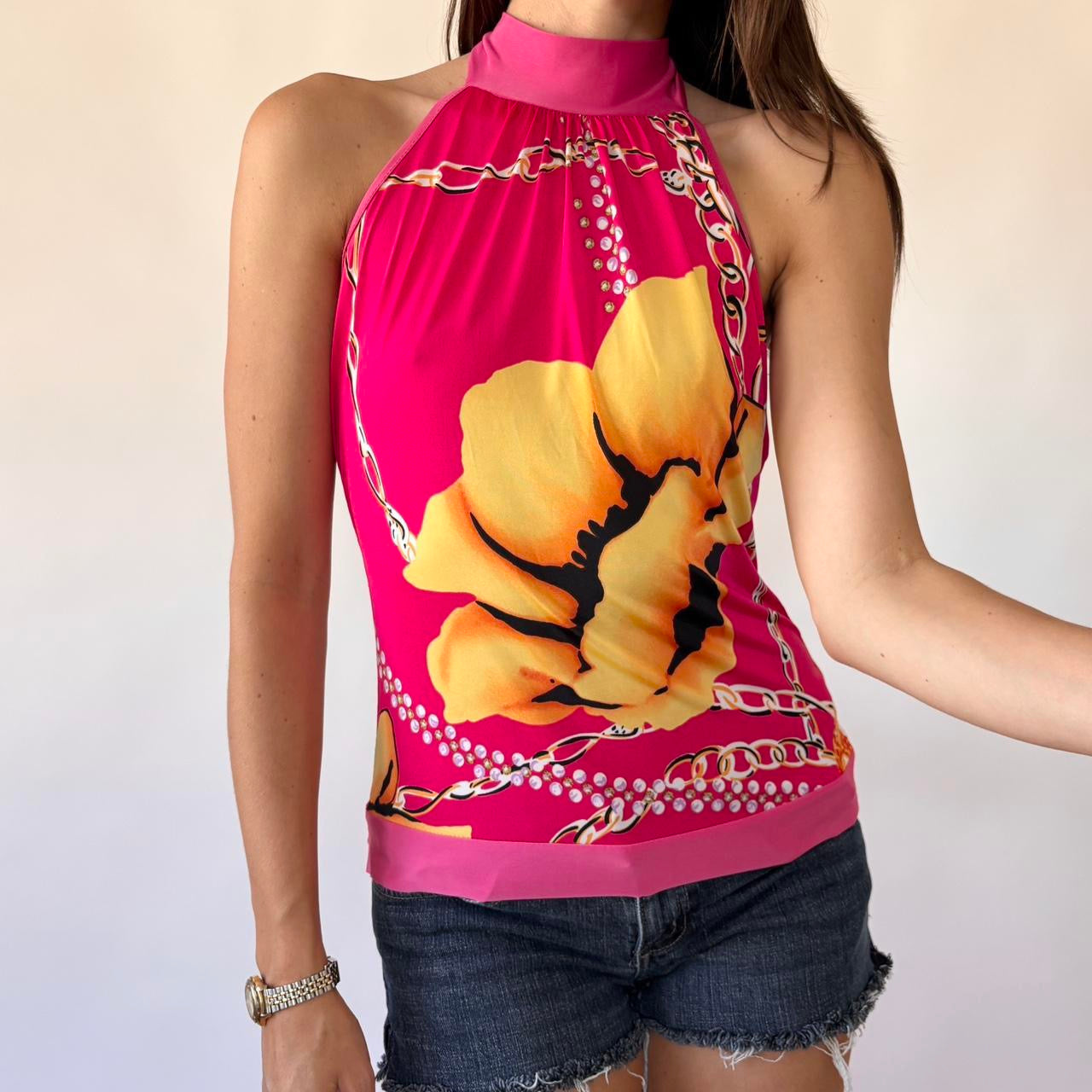 Y2K Printed Halter Top (S/M)