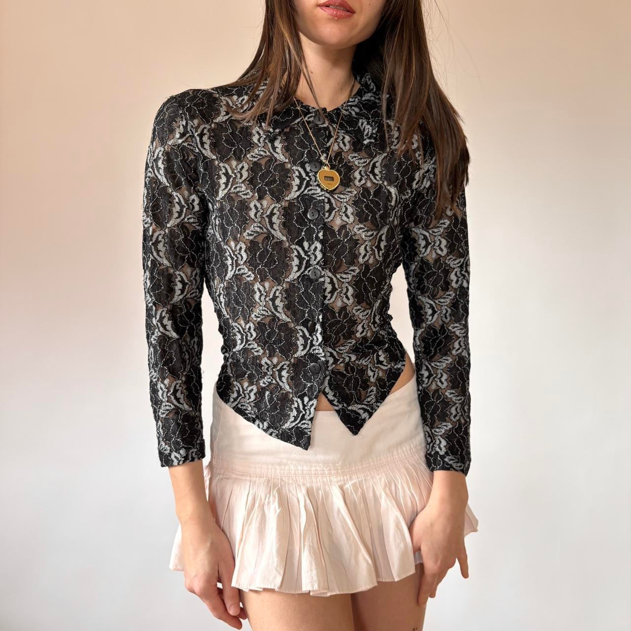 90s Lace Collared Blouse (M)