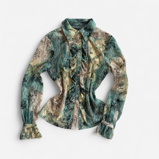 Y2K Ruffly Lace Button Up Blouse (S)