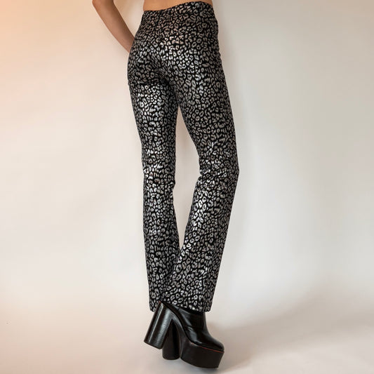 Y2K Silver Leopard Flares (XXS)