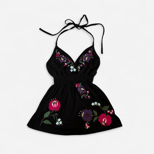 Y2K Guess Floral Embroidered Halter Top (XS/S)