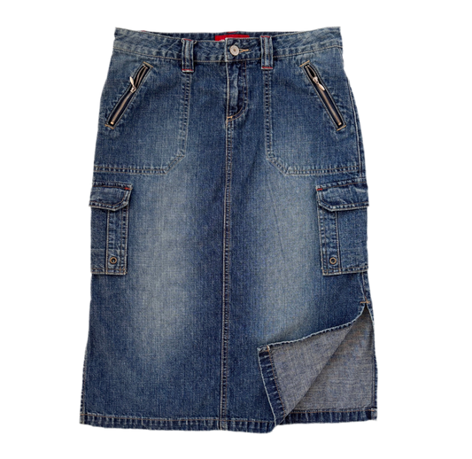 Y2K Denim Cargo Midi Skirt (XS)