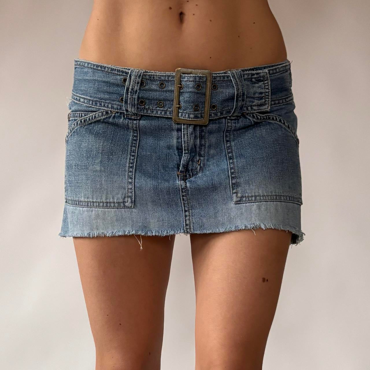 Y2K Belted Denim Micro Mini Skirt (XS)