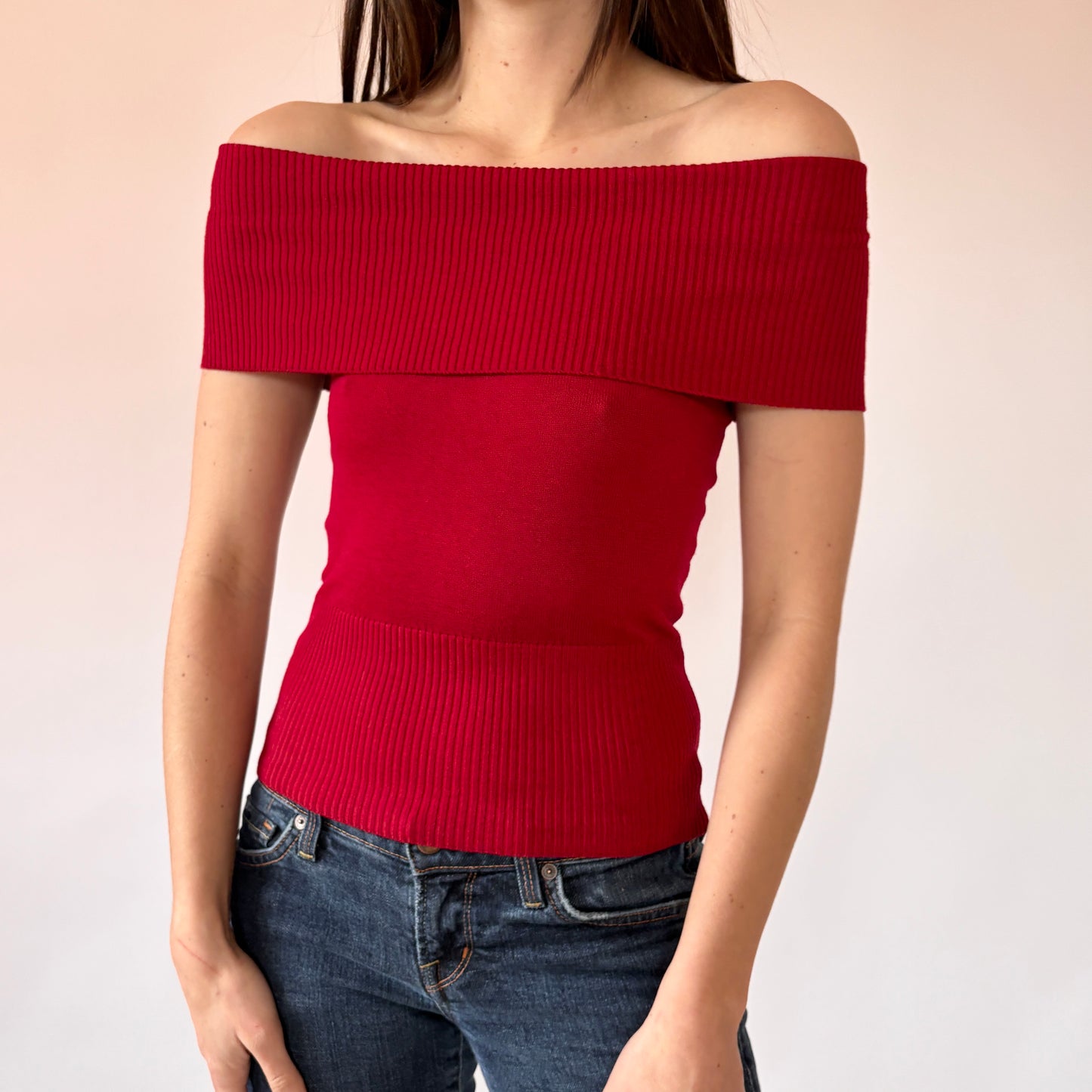 Y2K Crimson Off Shoulder Top (XS)