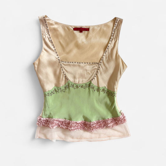 Y2K Silk Embellished Top (M)
