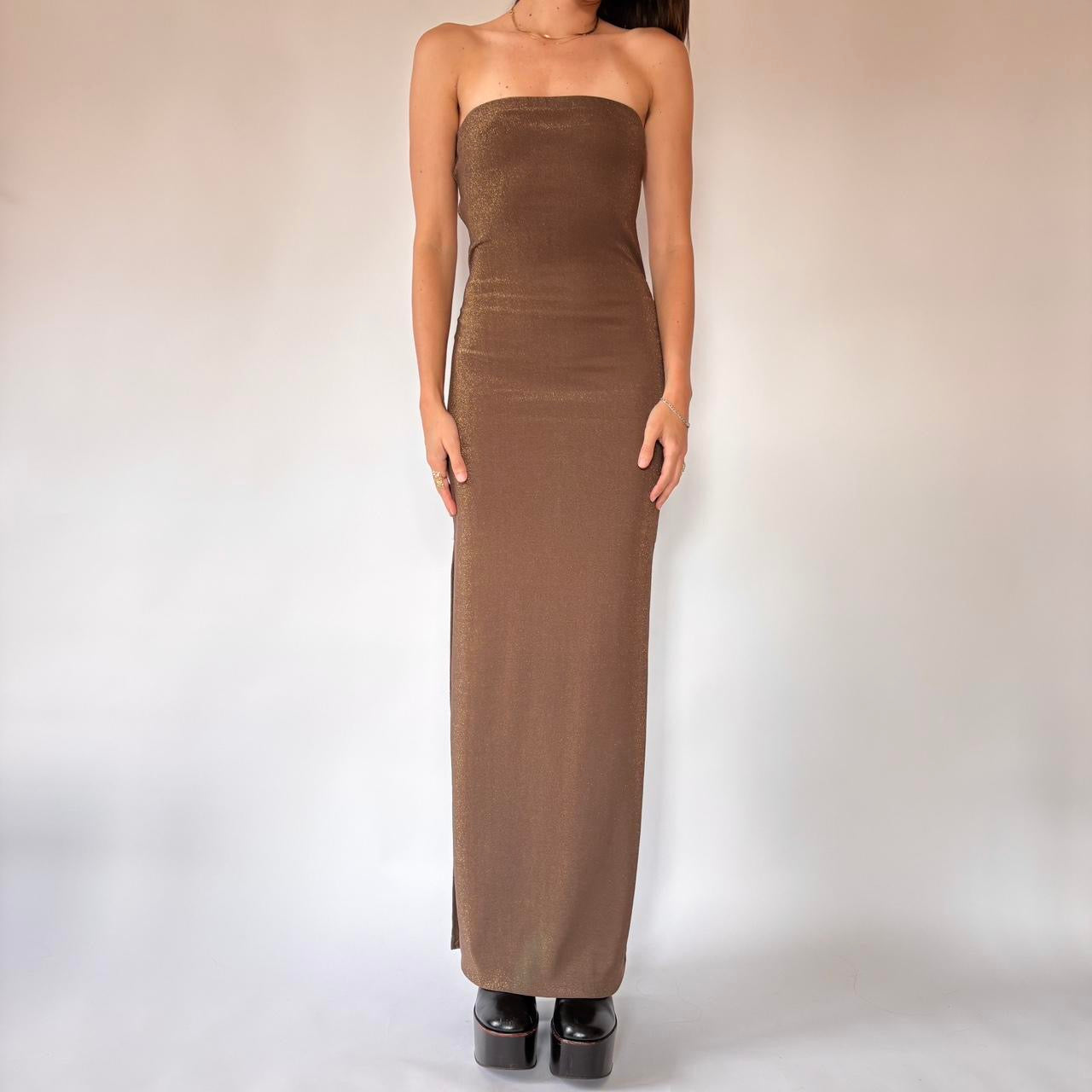 90s Brown Glitter Gown (XS/S)