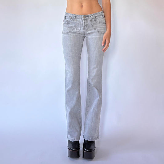 Y2K Gray Studded Flare Jeans (S)