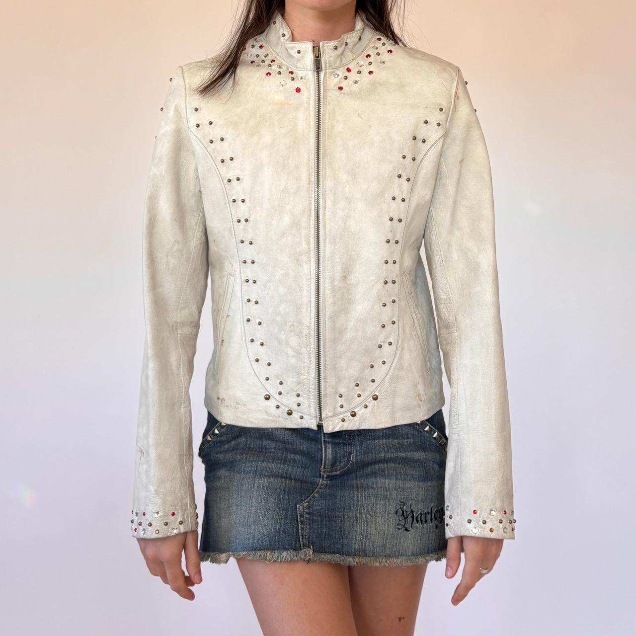 Y2K Wilson’s Studded & Painted Leather Jacket (S/M)