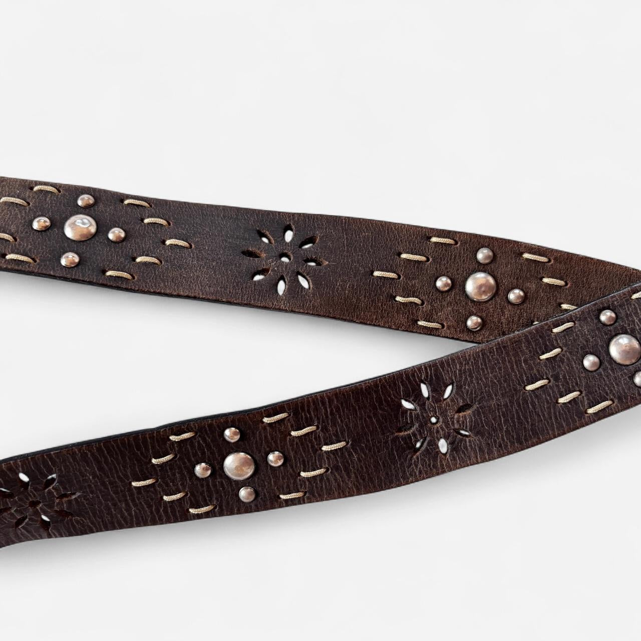 Studded Cutout Leather Belt