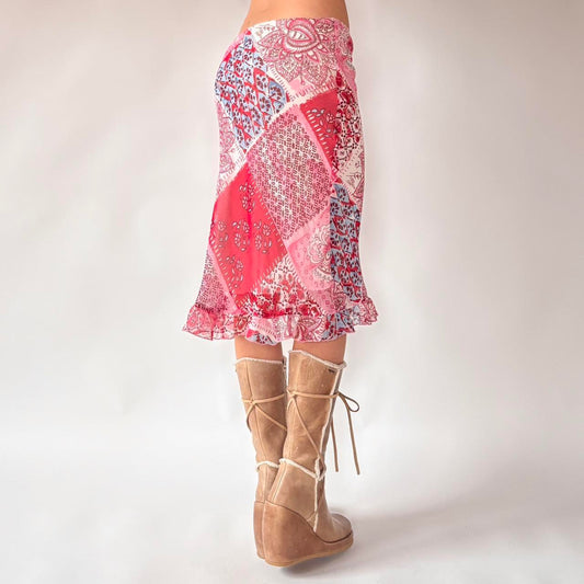 Y2K Pink Paisley Midi Skirt (XS/S)