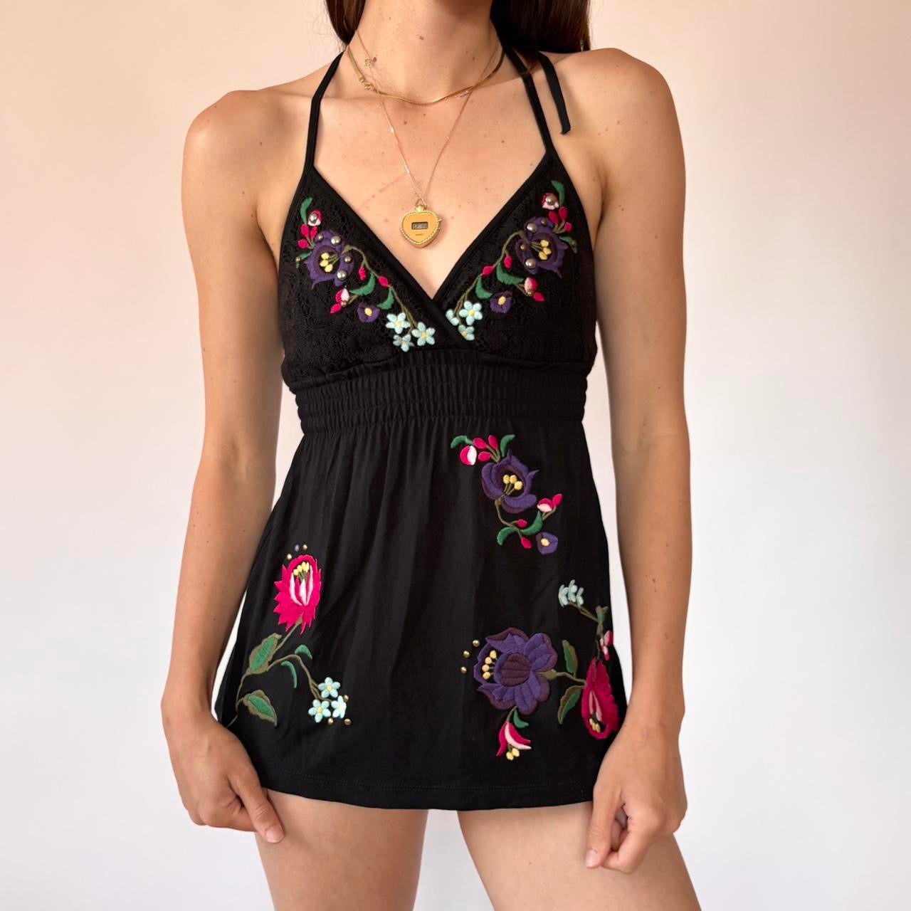 Y2K Guess Floral Embroidered Halter Top (XS/S)