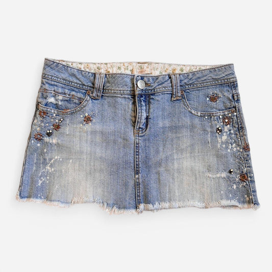 Y2K Embellished Denim Mini Skirt (S/M)