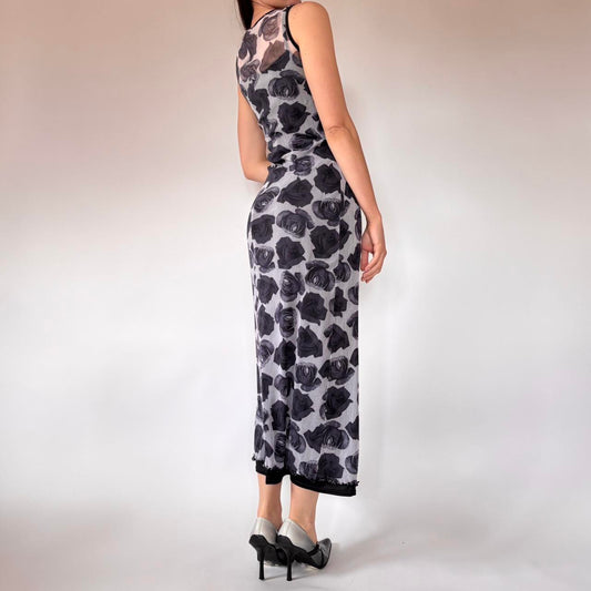 90s Mesh Rose Maxi Dress (M)