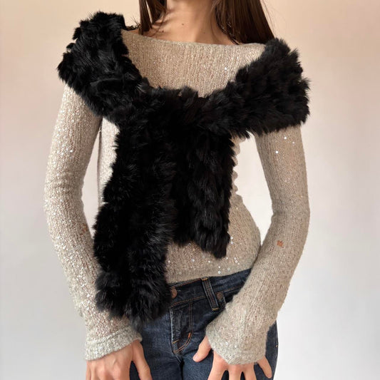 Noir Rabbit Fur Scarf