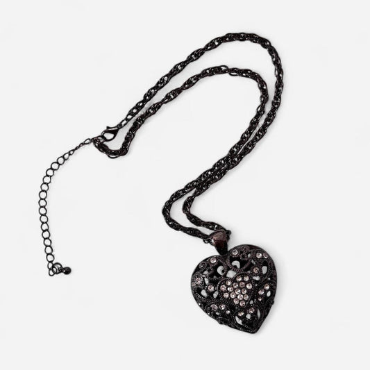 Slate Puffy Heart Necklace