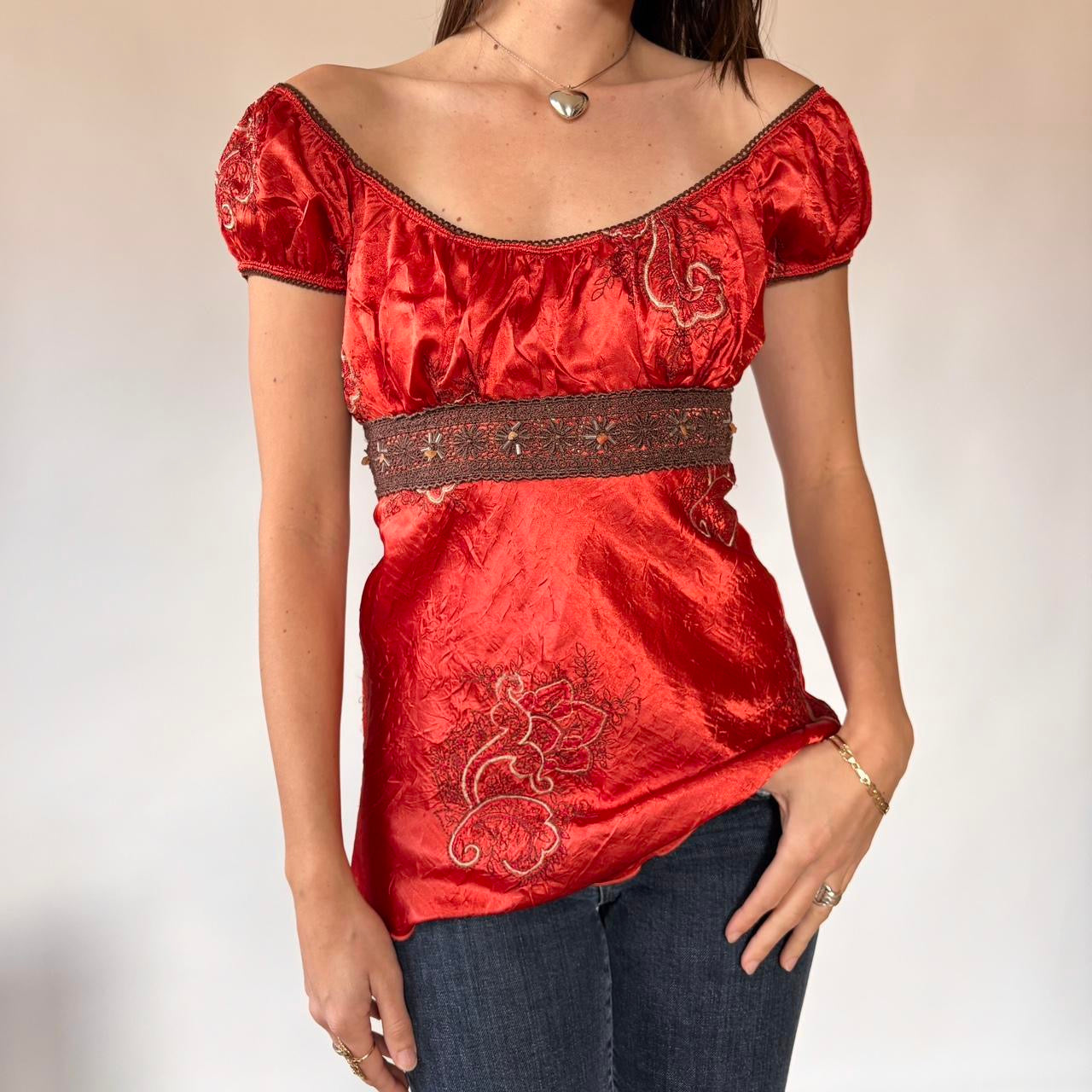 Y2K Embroidered Babydoll Top (M)