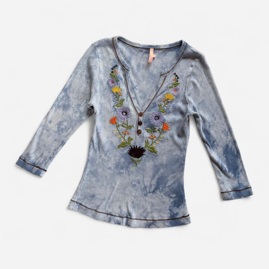 Y2K Henley Boho Top (S/M)