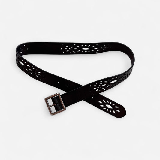 Floral Cutout Leather Belt