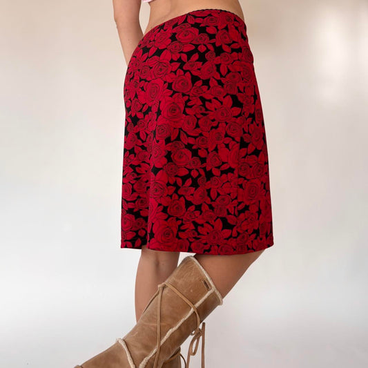 90s Rose Print Midi Skirt (S/M)
