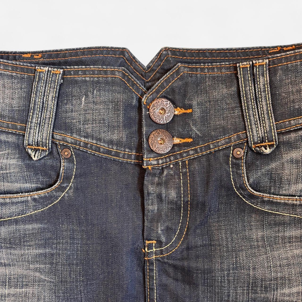 Y2K Faded Dark Wash Denim Mini Skirt (M)