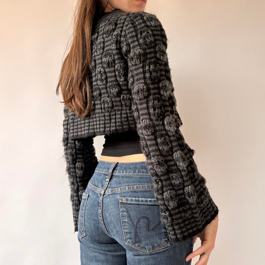 2000s Cropped Stripy Knit Cardigan (XS/S)