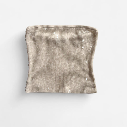 Y2K Cream Sequin Tube Top (L)