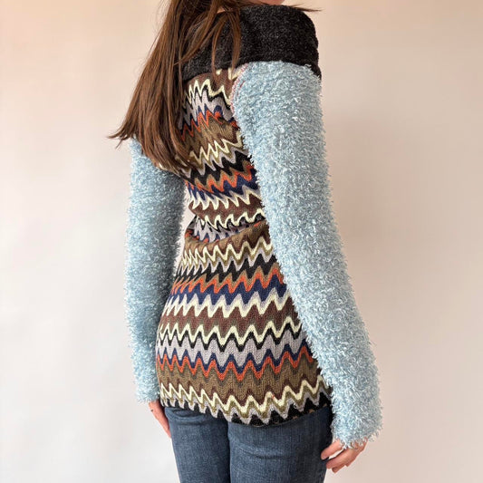 Funky Textured Knit Off Shoulder Sweater (S)