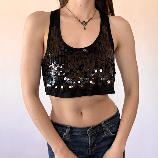 2000s Noir Sequin Crop (S/M)