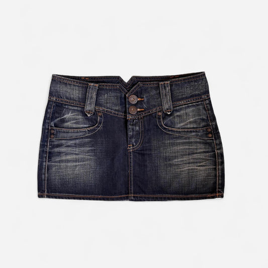 Y2K Faded Dark Wash Denim Mini Skirt (M)